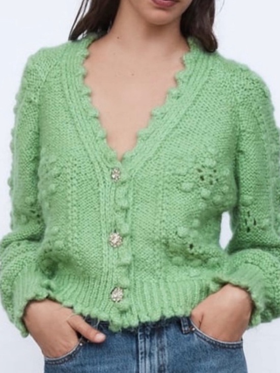 Zara Sweaters - ZARA WOMENS GREEN JEWEL CARDIGAN SWEATER ALPACA WOOL LARGE 5802/100/500/L